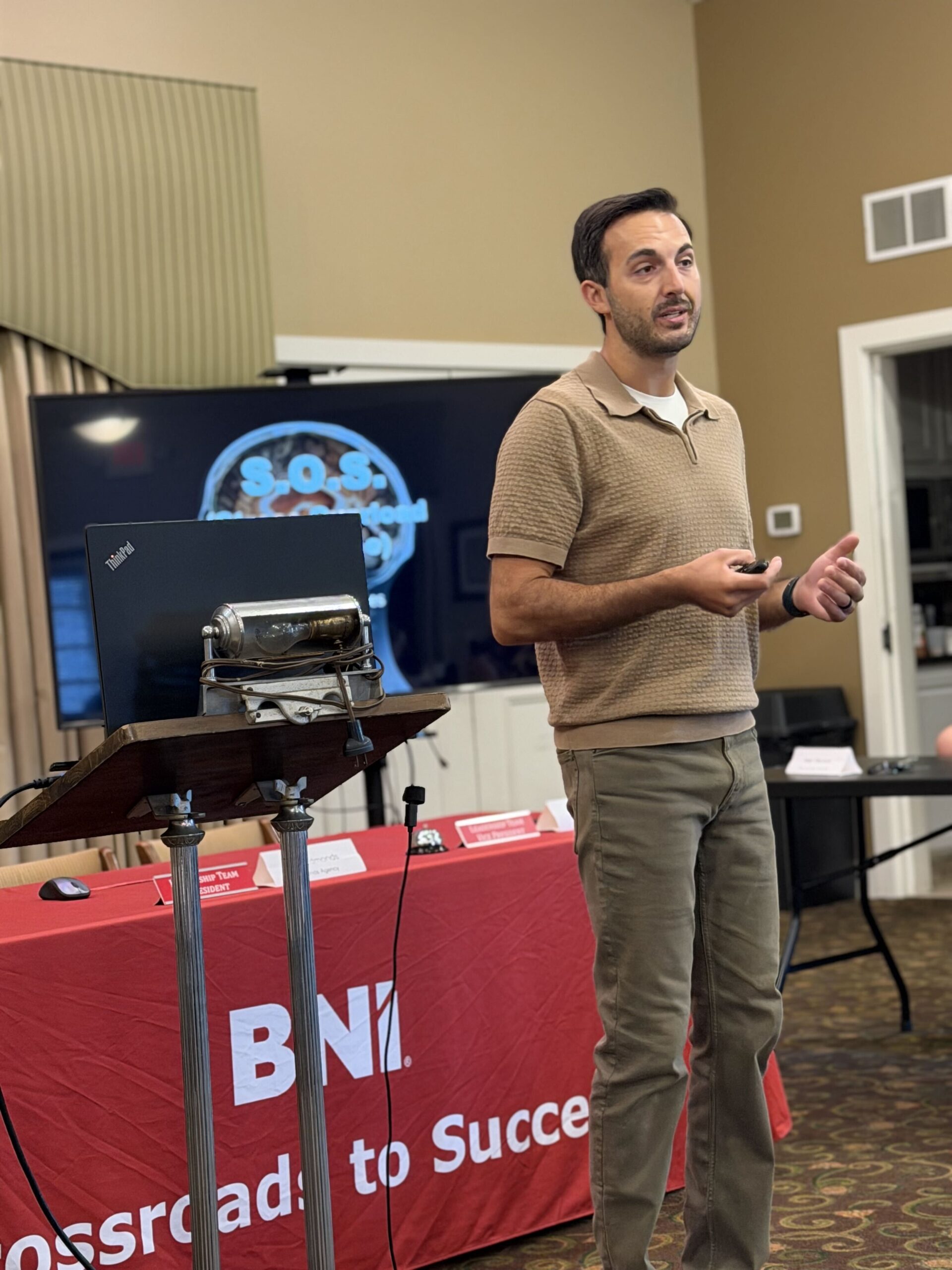 Dr. John Toenjes chiropractor in Wentzville MO speaking about stress at BNI