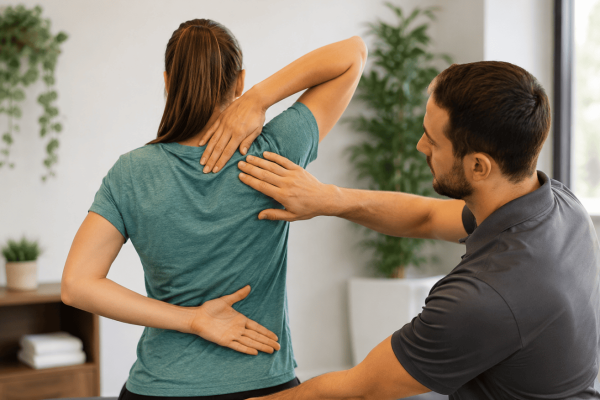 Chiropractor evaluating spinal alignment